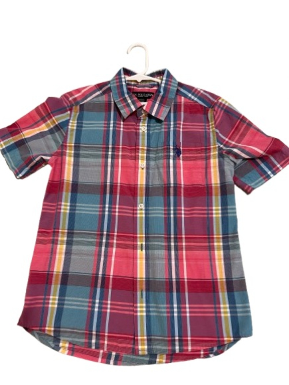 U.S. Polo Assn. Punk Red Blue & Yellow Madras Plaid Button-Down Shirt Y2K Sz L